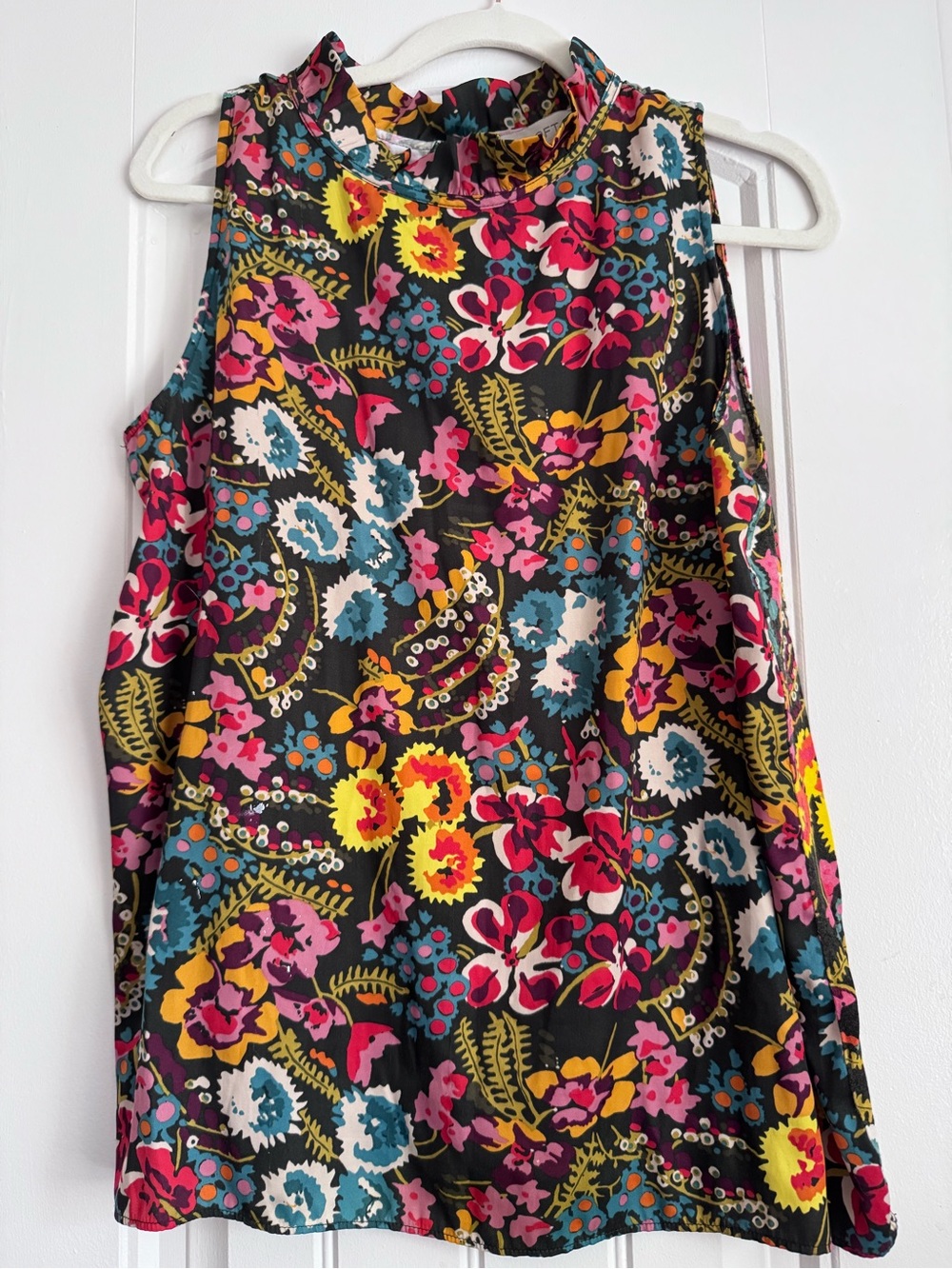 Ann Taylor Loft Sleeveless Floral Mock Neck Top - Black green Multi
